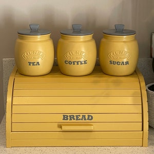 Yellow Tea Coffee Sugar with optional Biscuit / Cookie Jars  and Bread Bin Box up to 4 Piece Kitchen Storage Container set