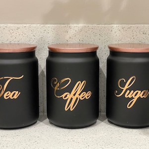 Kaffe, te, socker, svart behållarset, modern köksorganisatör, kaffepresenter till kaffeälskare, snygga kökspresenter för heminredning