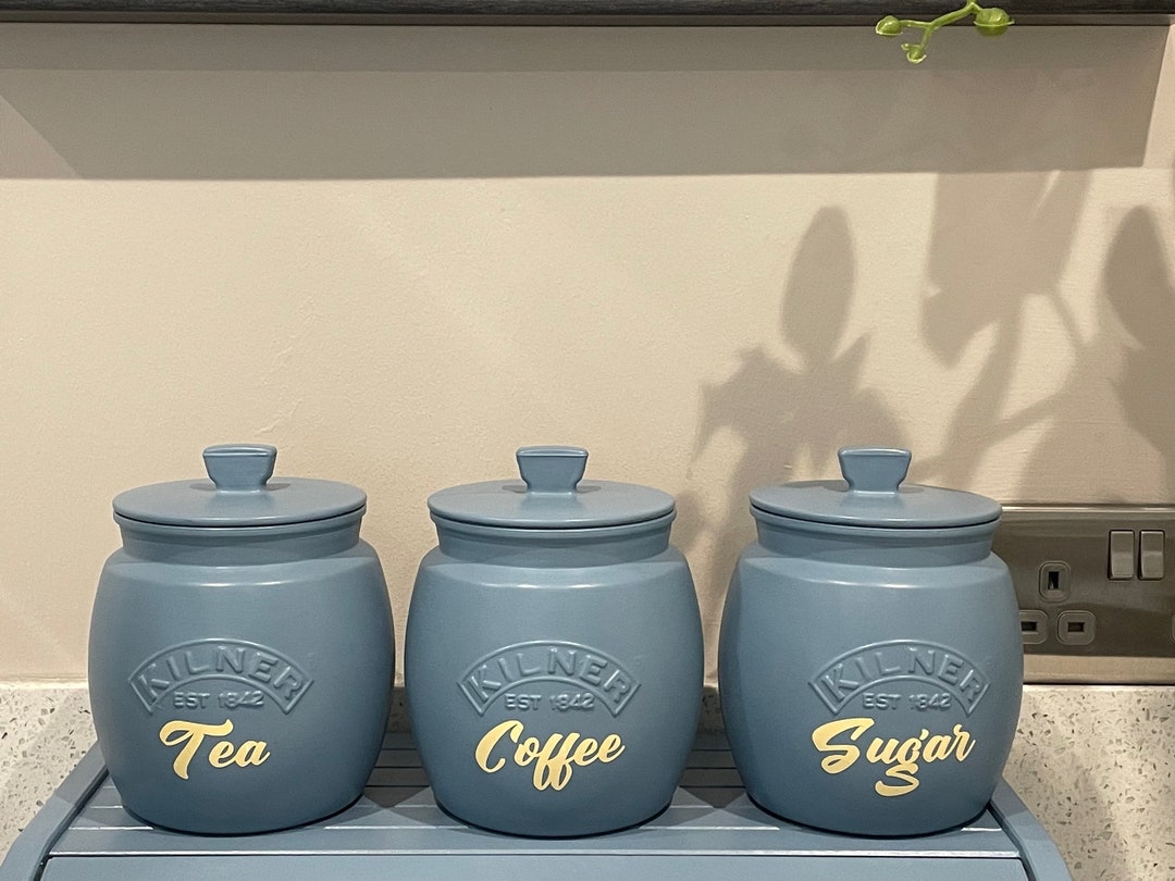 Blue Tea Coffee Sugar Canisters Sets Kitchen Storage Etsy