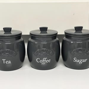 Dark Grey Tea coffee sugar Kitchen Canister & Jar Set Storage Container Pantry