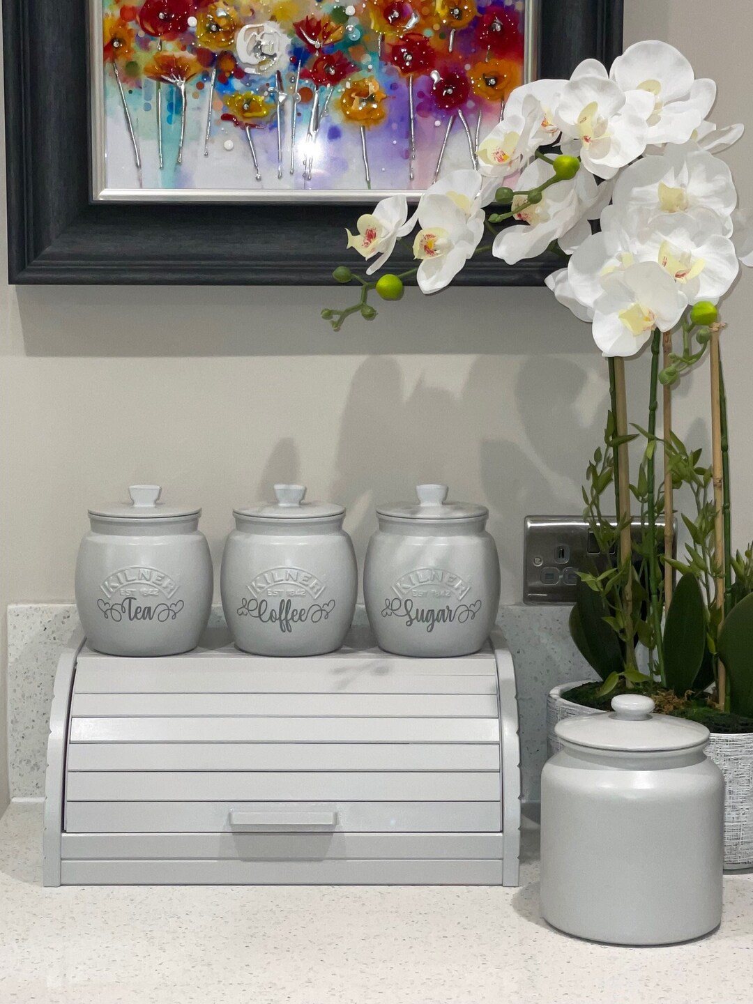 Light Grey Tea Coffee Sugar Canisters Treats / Cookie Jar Etsy UK