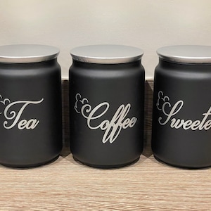 Black Tea Coffee Sugar Canisters Kitchen Storage Container Jars Kitchen pantry Home