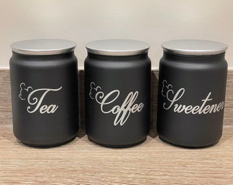 Black Tea Coffee Sugar Canisters Kitchen Storage Container  Jars