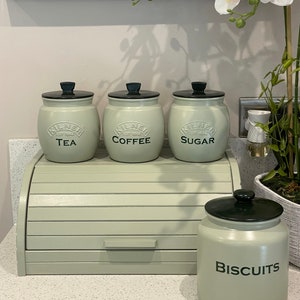 Sage Green Kaffee Zucker Tee Kanister optional Keks / Utensilienglas Brotkasten Einzigartiges Geschenk Küche Speisekammer Aufbewahrungsmöglichkeiten