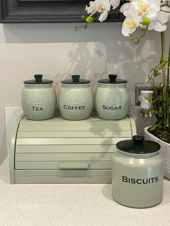 Grey Tea Coffee Sugar Canisters Grey Biscuit Jar Sage Green Coffee