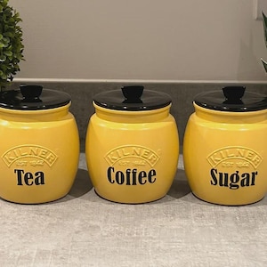 Yellow Tea Coffee Sugar Canister Biscuit Cookie Jar  Kitchen Storage Containers Pantry Jars