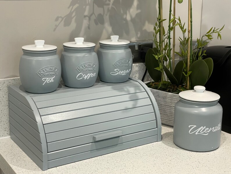 Duck Egg Blue Tea Coffee Sugar Canister Set Plus Biscuit Etsy