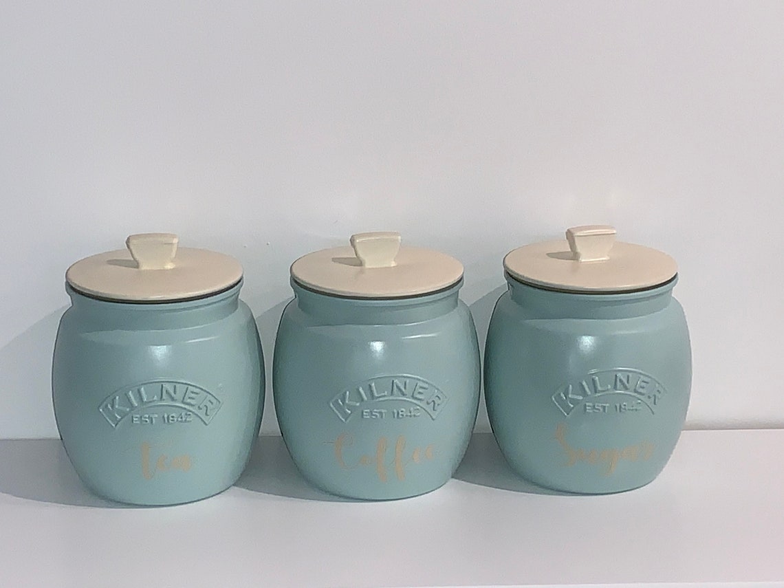 Tea Coffee Sugar Canister Set kitchen Storage Duck Egg Blue Etsy