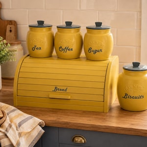 Gelbes Küchenvorratsdosen-Set, Kaffee-, Tee- und Zuckerdosen, Küchenorganizer, Retro-Dekor, originelle Geschenke, Einweihungsgeschenk