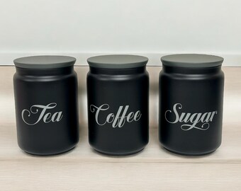 Sugar Jars Black And Chrome Tea Coffee Sugar Canisters Renaissance Set Of  Canisters Counter Top Storage Tower