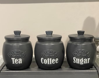 Dark Grey Tea Coffee Sugar Canisters Pasta jar Kitchen Storage Container