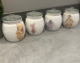 Tea Coffee Sugar Canisters Set Of 4 Winnie Pooh And Friends  Storage Jars Choice Of Own Wording