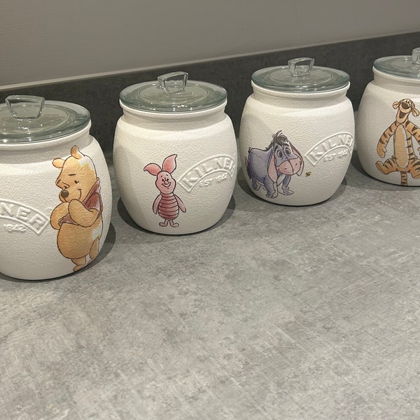 Tea Coffee Sugar Canisters Set Of 4 Winnie Pooh And Friends  Storage Jars Choice Of Own Wording