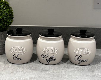 Creamy Taupe Beige Tea Coffee Sugar Canister Set, Modern Kitchen Storage Jars, Minimalist Countertop Organiser, Neutral Home Decor Gift