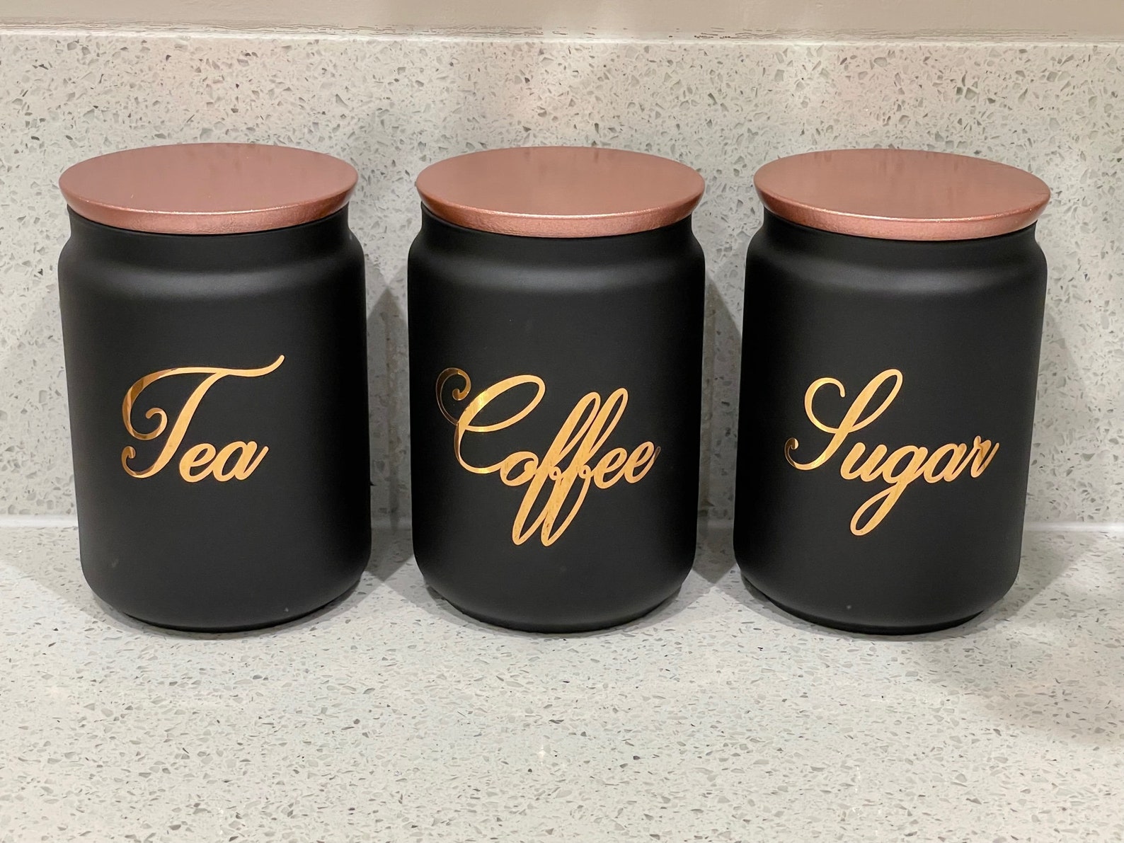 Black Tea Coffee Sugar Canister Sets Kitchen Storage Choice of Lid Colour and Wording Etsy