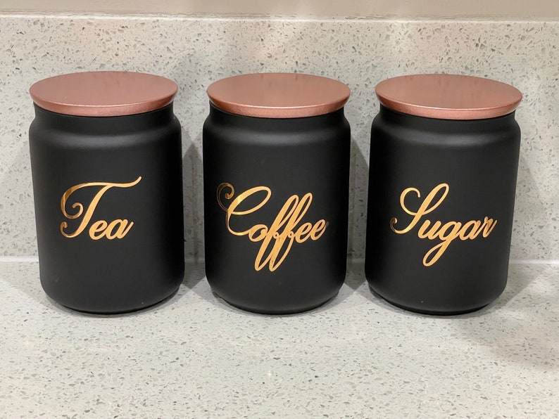 Black Tea Coffee Sugar Canister Sets Kitchen Storage Choice of Etsy