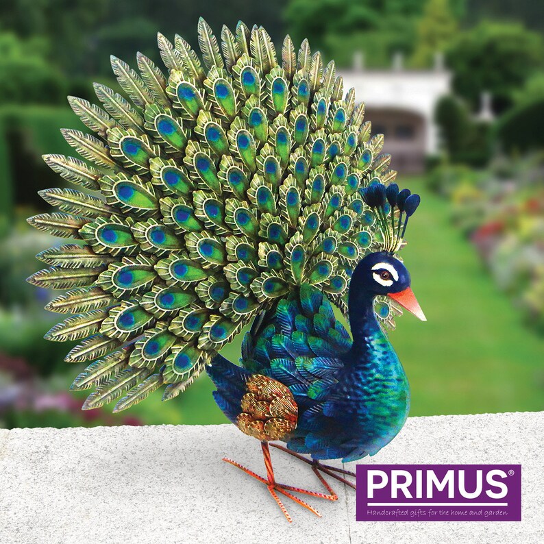 Deluxe Metal Peacock Fully Spread Fan Tail Garden Decor In