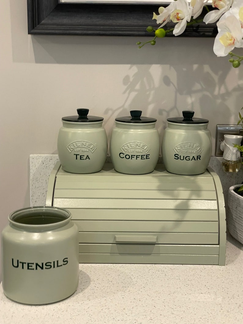 Sage Green Tea Coffee Sugar Canisters Biscuit / Cookie Jar Etsy