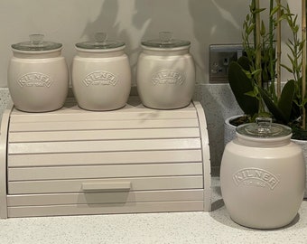 Creamy Taupe Canister Set: Tea, Coffee, Sugar Jars & Bread Bin Various Options Available Storage Containers