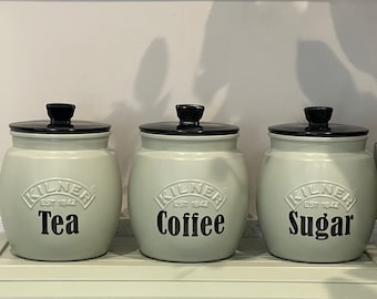 Tea Coffee Sugar Canisters sets  Kitchen Storage jars  Sage Green