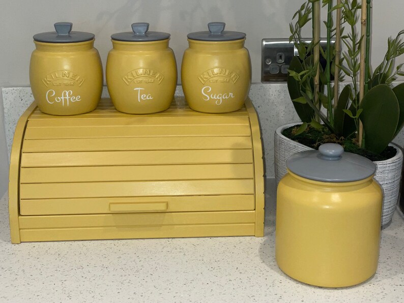 Yellow Tea Coffee Sugar Canisters Biscuit Barrel / Cookie Jar Etsy UK