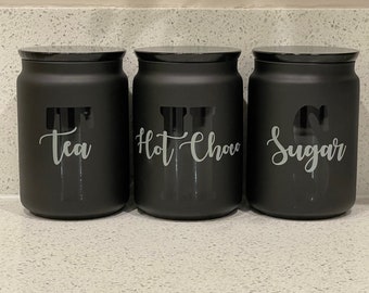 Personalised Black Tea Coffee Sugar Canisters: Kitchen Pantry Storage Jars