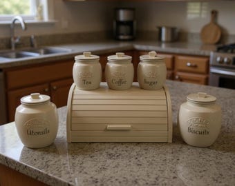 Storage Sets Kitchen Creamy Taupe Canister Set, Tea Coffee Sugar Bread Bin, Kitchen Jars, Kitchen Organisation, New Home Gifts, Unique Gifts