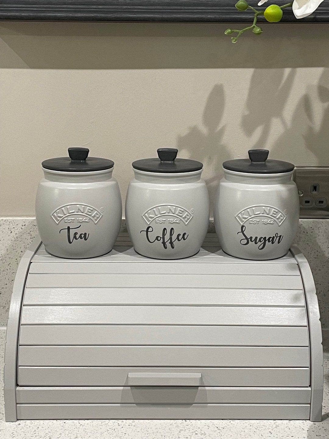 Light Grey Tea Coffee Sugar Canisters and Breadbin Kitchen Storage Etsy