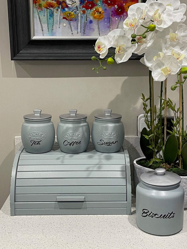 Duck Egg Blue Tea Coffee Sugar Canister Set Plus Biscuit Etsy