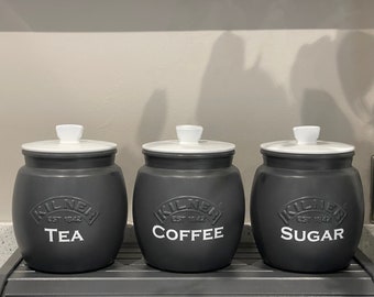 Custom Tea Coffee Sugar Canisters, Handmade Kitchen Storage Containers, Modern Home Decor