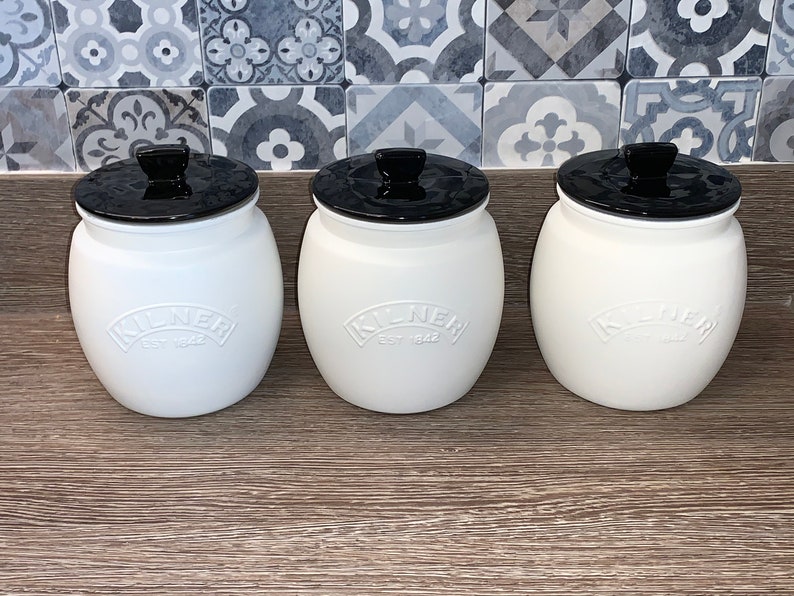 White Tea Coffee Sugar Canister set kitchen Storage Kilner Etsy