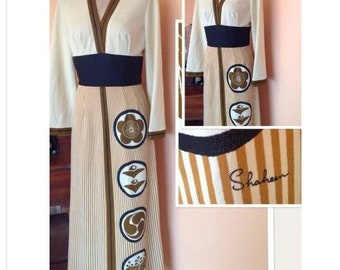 1970s Alfred Shaheen Long Maxi Dress 3/4 5/6