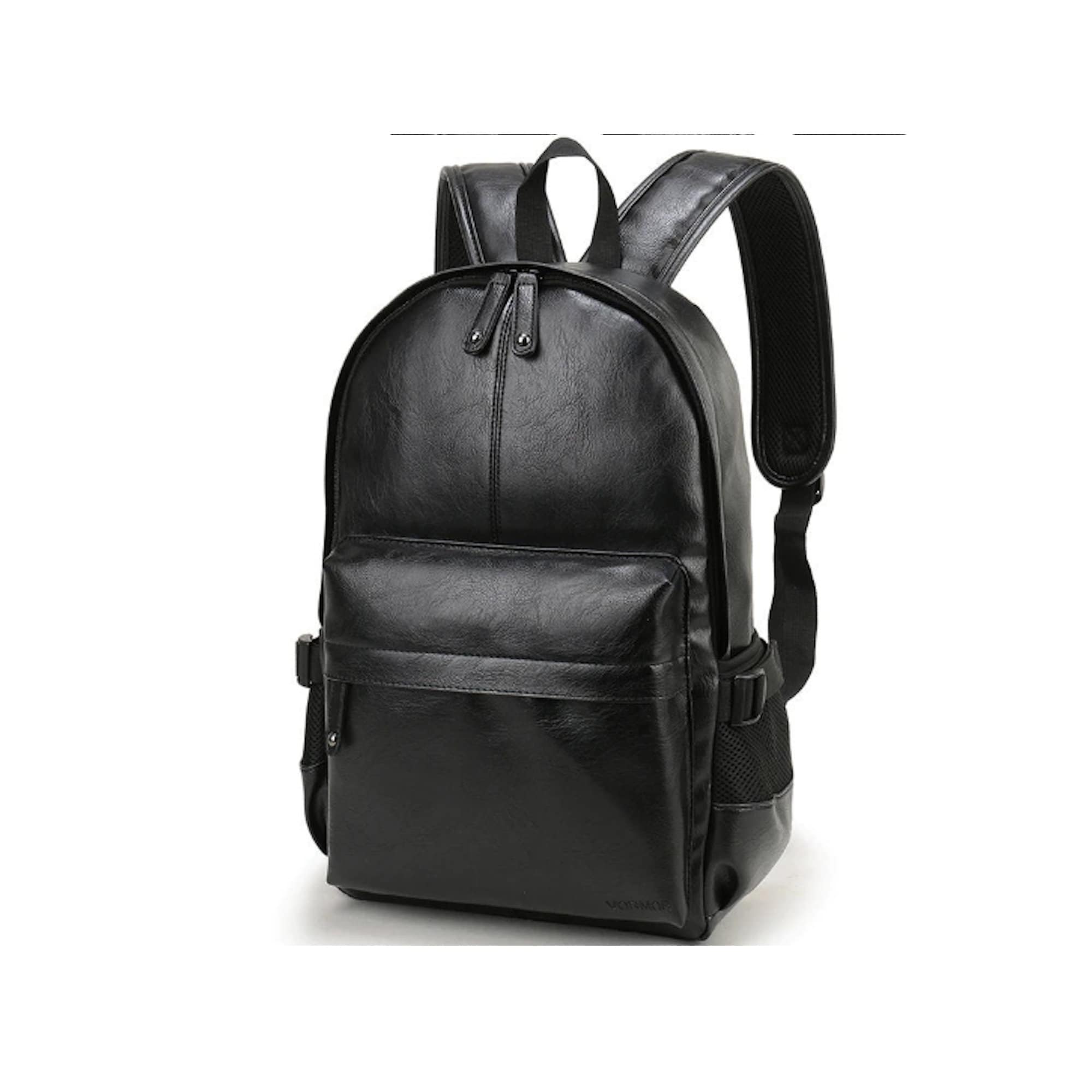 Black Faux Leather Backpack Men's Black