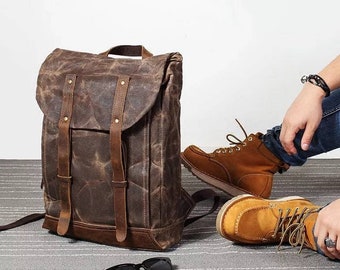 Leather Backpack for Men with Waxed Canvas  (with FREE P&P)