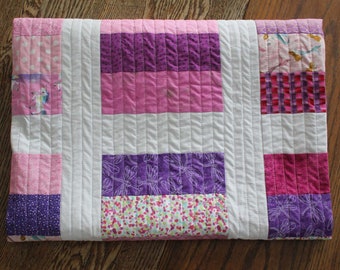 Baby Girl Quilt, Handmade, Pink, Purple, Crib size, Baby Shower gift