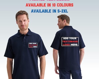 Personalised Polo Shirt Custom Name Logo | Custom Printed Polo Top | Unisex Adults Work Polo | Business Uniform Gift for Him & Her