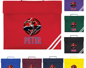Personalised Superhero Book Bag | Custom Kids School Book Bag with Name | Boys Girls Library PE Nursery Reading Bag Back to School