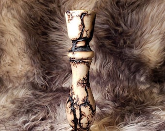 Kandelaarhouder met Fractal-gebrand hout lichtenburg figuren fractals verbrand hout 15 cm 1 van elk. Stuk voor stuk uniek!