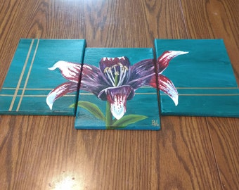 Golden Edge Lily Original Triptych Painting