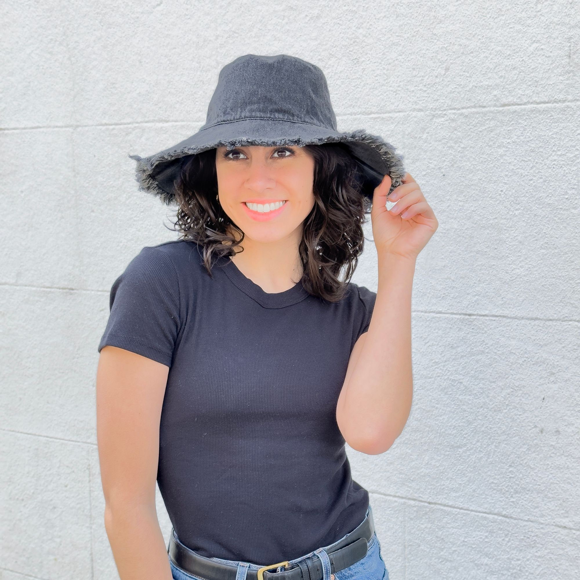 Glamourpuss Denim bucket fringe?hat size large Wide Brim Denim Bucket Hat: Fringe Sun Hat - Etsy main image 4