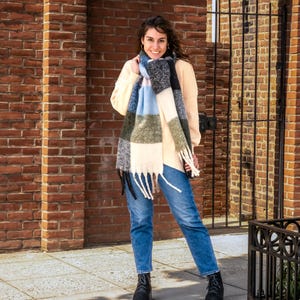 Extra Long Checkered Fringe Scarf For Women