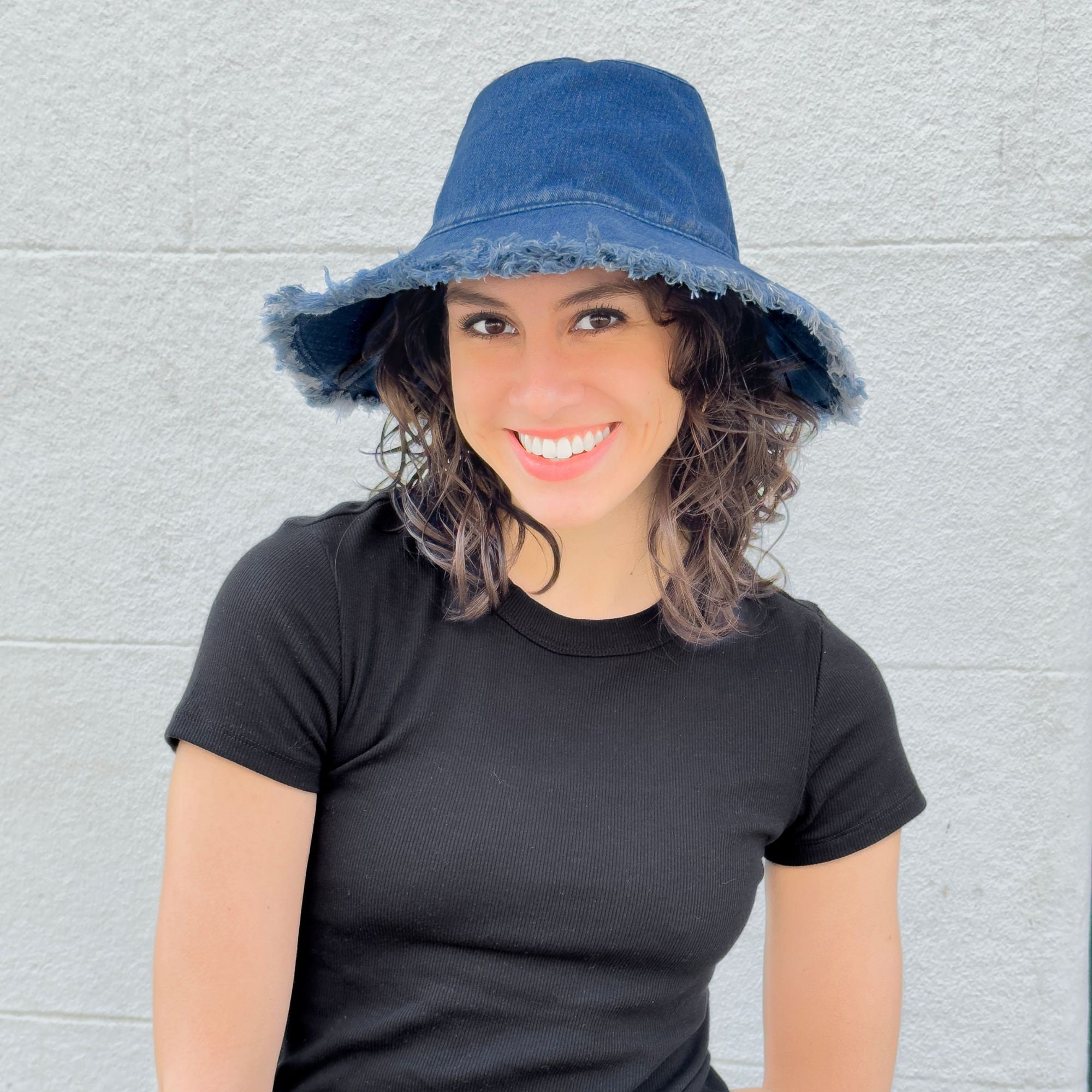 Glamourpuss Denim bucket fringe?hat size large Wide Brim Denim Bucket Hat: Fringe Sun Hat - Etsy main image 2