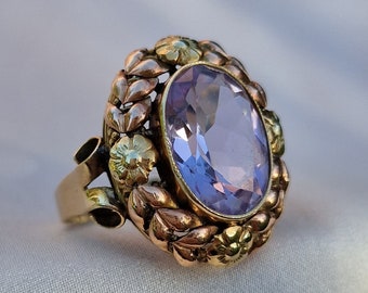 Early 1900s Arts and Crafts Amethyst Ring | Antique Gold Ring | Solitare Amethyst Ring | Vintage Ring | Art Nouveau Ring | Engagement Ring