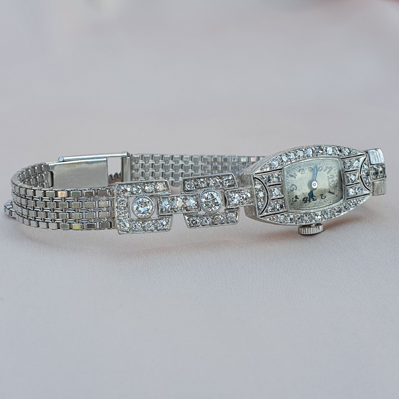 Art Deco Platinum Gold 1.74 Diamond Watch Art Deco Ladies Watch Vintage ...