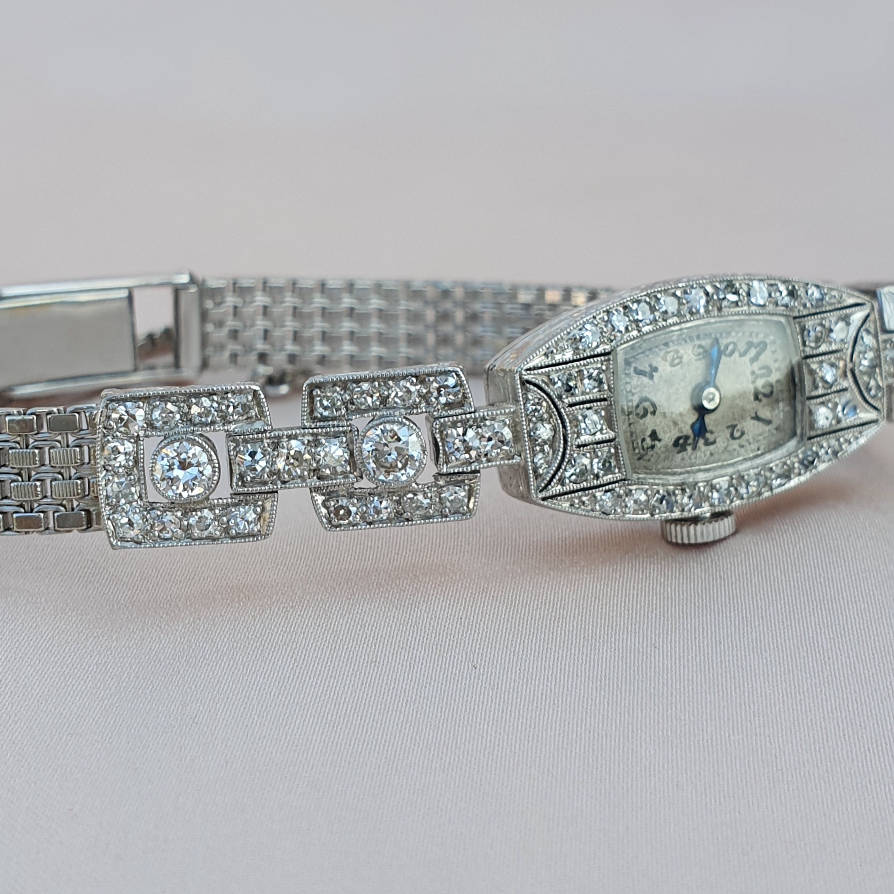 Art Deco Platinum Gold 1.74 Diamond Watch Art Deco Ladies Watch Vintage ...