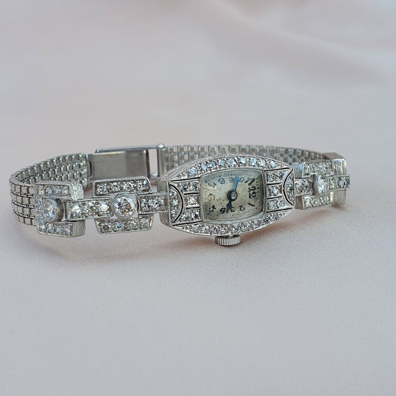 Art Deco Platinum Gold 1.74 Diamond Watch Art Deco Ladies Watch Vintage ...