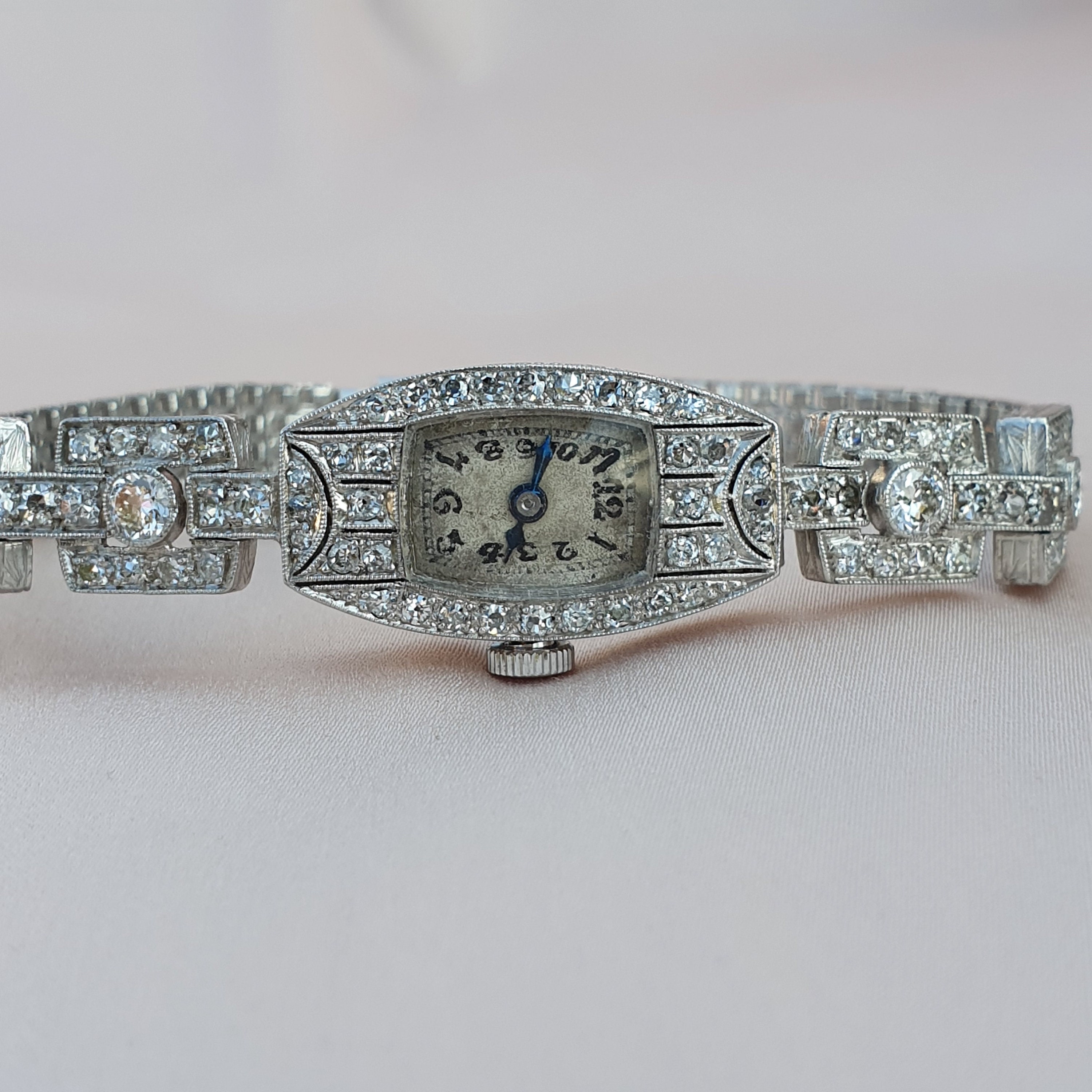 Art Deco Platinum Gold 1.74 Diamond Watch Art Deco Ladies Watch Vintage ...