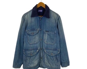 Blue Blue Japan chore denim sherpa lining jacket size 2 Made in Japan