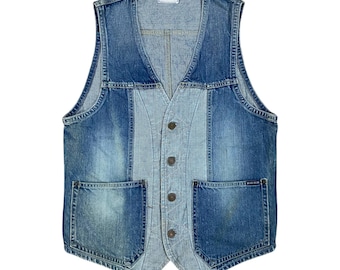 ¡¡Genial!! Chaleco/chaqueta vaquera vintage azul con patchwork azul.