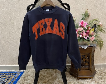 Sudadera con cuello redondo y diseño vintage de Texas, color negro, talla mediana, fabricada en EE. UU.
